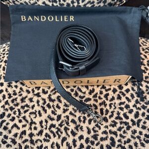 Bandolier Black Leather Removable Crossbody Strap with Gunmetal Hardware